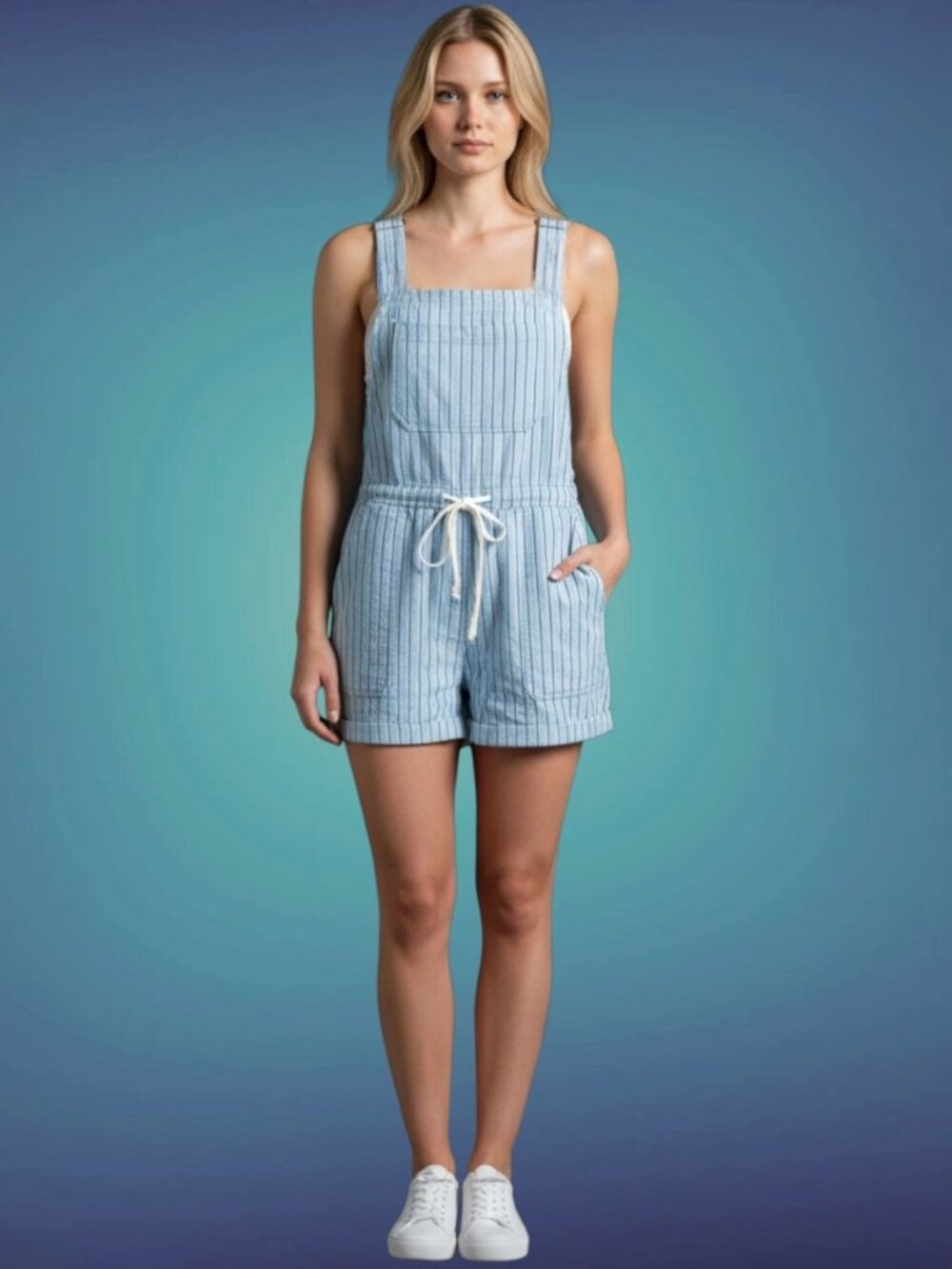 Aritzia Light Blue Pinstripe Cotton Romper Overalls Size M